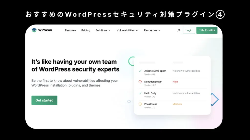 WordPress のセキュリティ対策プラグイン WPScan のサイト。「It