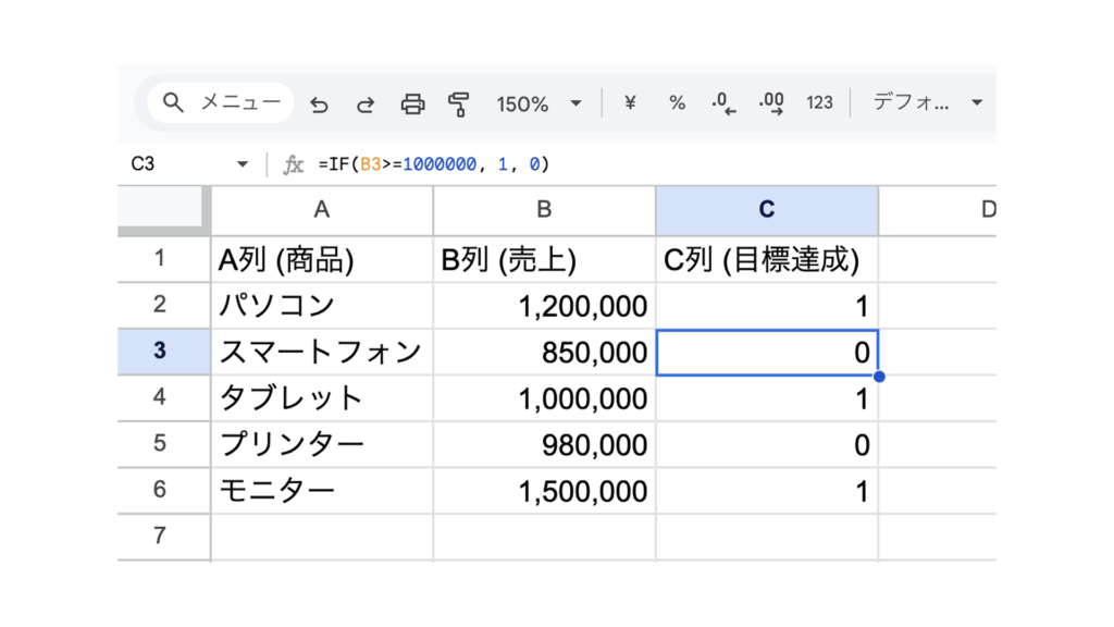 IF関数の例：売上目標達成率