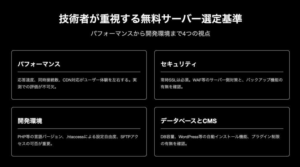 技術者が重視する無料サーバー選定の8つの基準